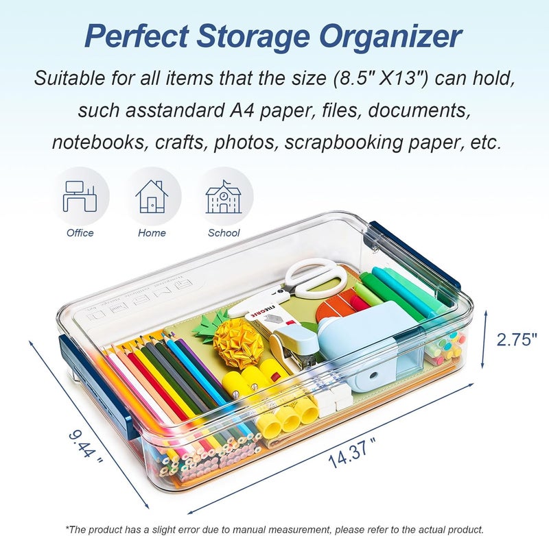 CATOOMUU 2 Pcs 5.5qt 9 x 13 Plastic Portable Project Case With Snap-Tight Latch Clear Stackable Storage Box With Lids Organizer Container For A4 File Photo Documents Scrapbook Craft Art Supplies - Image 3
